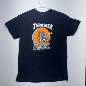 Thrasher Black Tee with Orange Graphic